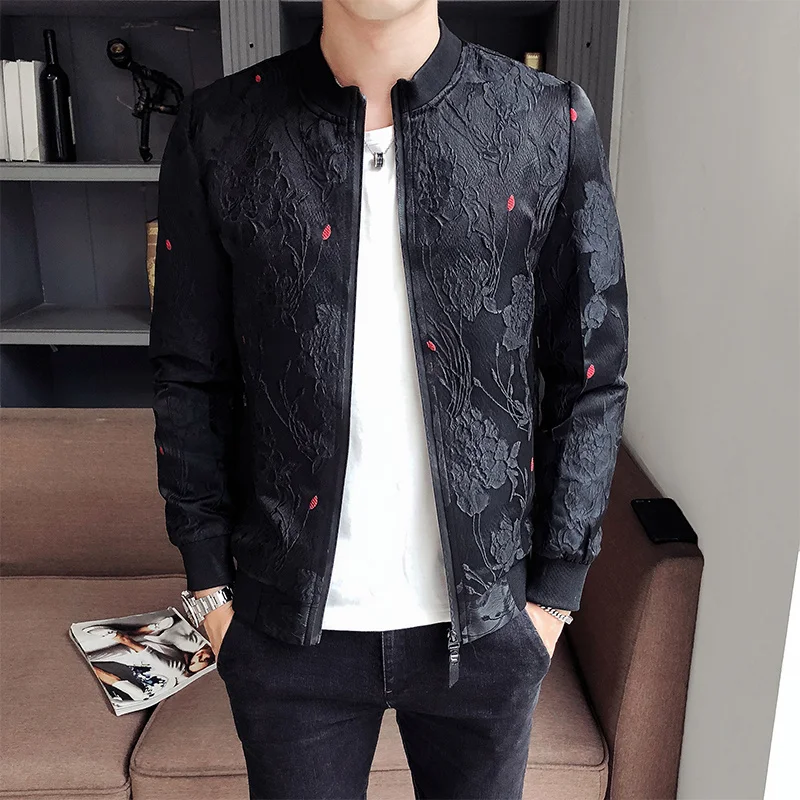 Chaqueta con estampado Floral para hombre, chaqueta Bomber de negocios Jacquard, informal, ajustada, M-4XL, novedad de 2023 - AliExpress