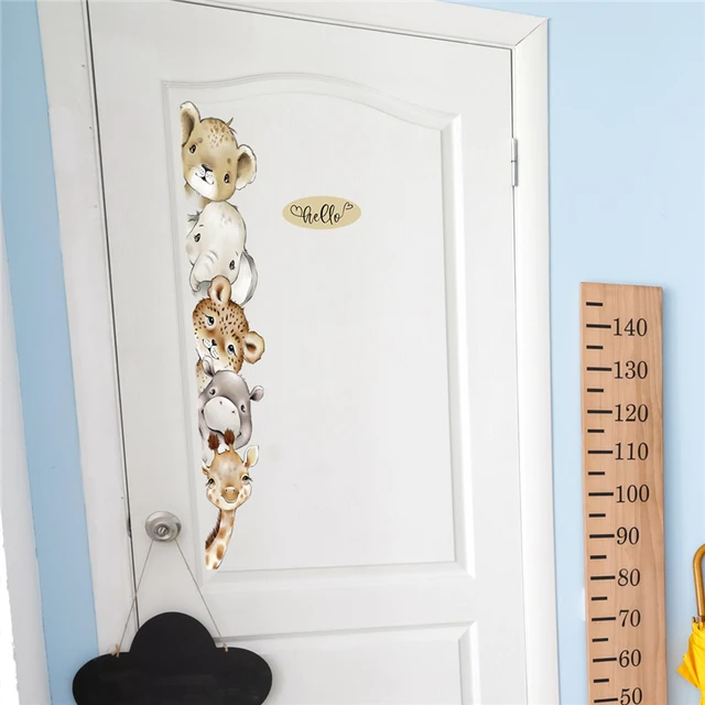 Rajzfilm Ajtó Matricák Erdei Állat Zsiráf Elefánt Fali Gyerekszobáknak Baba Óvodai Szoba Otthoni Dekoráció Vinil - Image 5