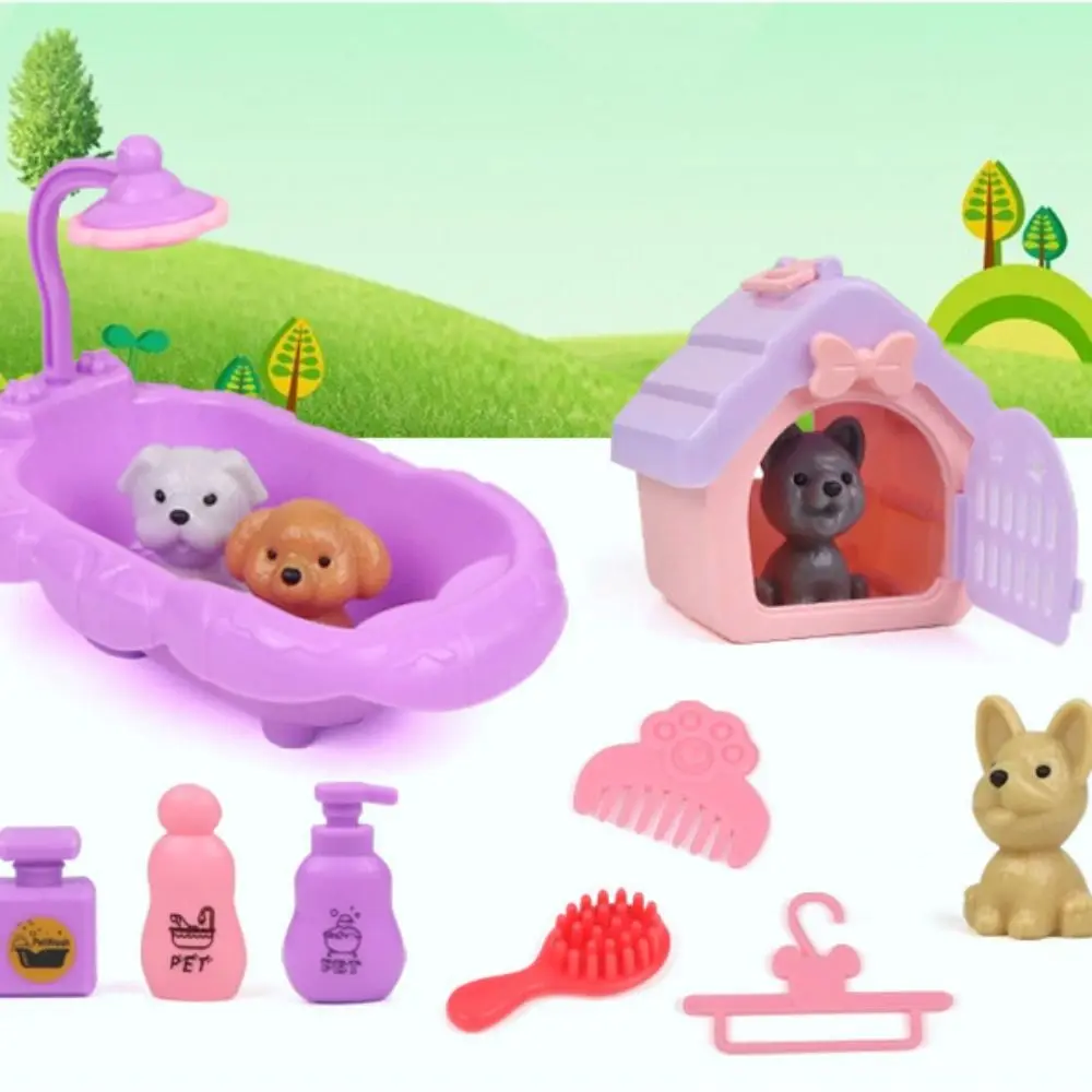 High Quality Cute Mini Puppy Pretend Play Toy Dog Doll Set Kids Toys Dog Cage Toys Visual Senses Animal Dog Pet Basket Toys
