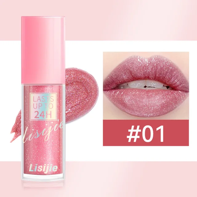 Diamonds Glitter Lip Gloss Lasting Waterproof Liquid Lipstick Pearl Shining Lip Color Sparkling Lip Makeup Lasts Up To 24H
