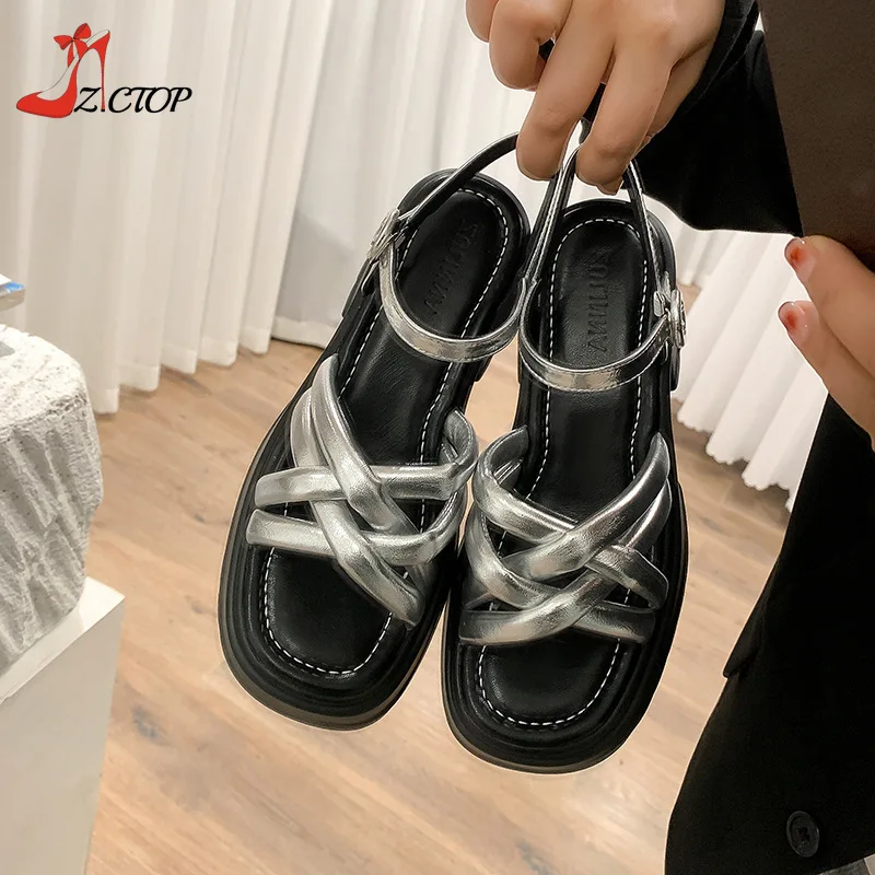

Women Thick Soled Sandals Summer Comfortable Platform High Heels Sandals Buckle Strap Outdoor Fashion Trend Woman Shoes Green