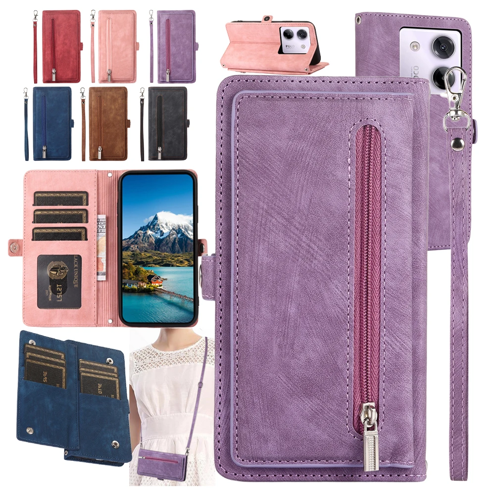 Leather Lanyard Wallet Phone Case with Card and Cash Holder