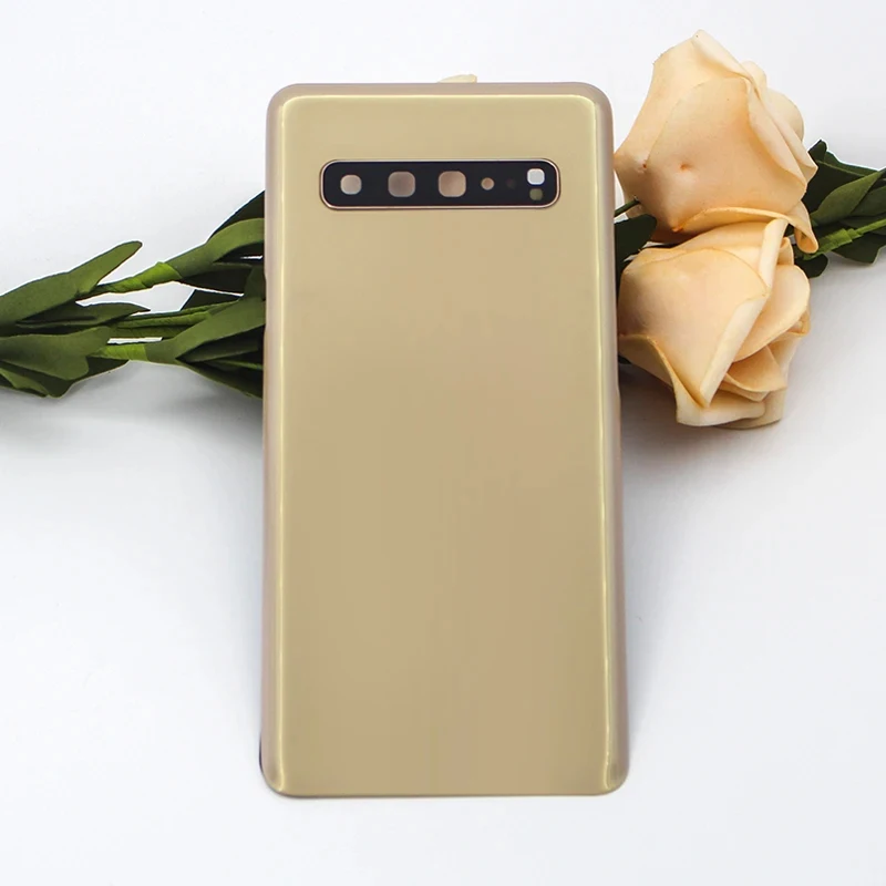 삼성 갤럭시 S10 5G SM-G977B G977F 배터리 후면 커버, 후면 문짝 유리 패널 하우징 케이스, 접착제 추가 카메라 렌즈 교체