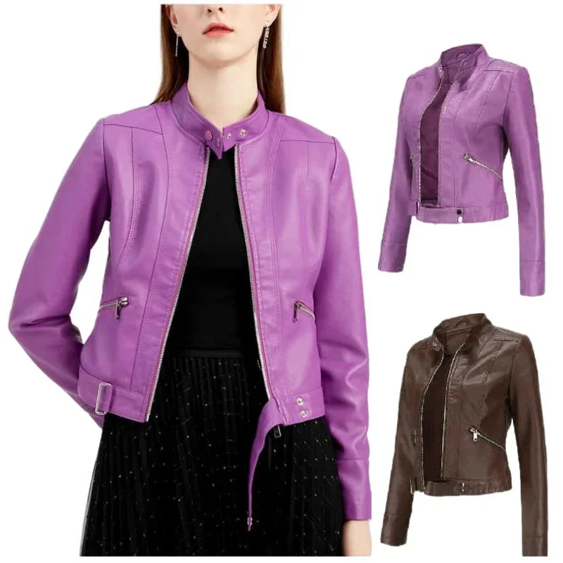 

New Fashion Women Spring Autumn Thin PU Leather Coat Women Fashion Hooded Collar Leather Outwear Women's Leather Jacket S-3XL