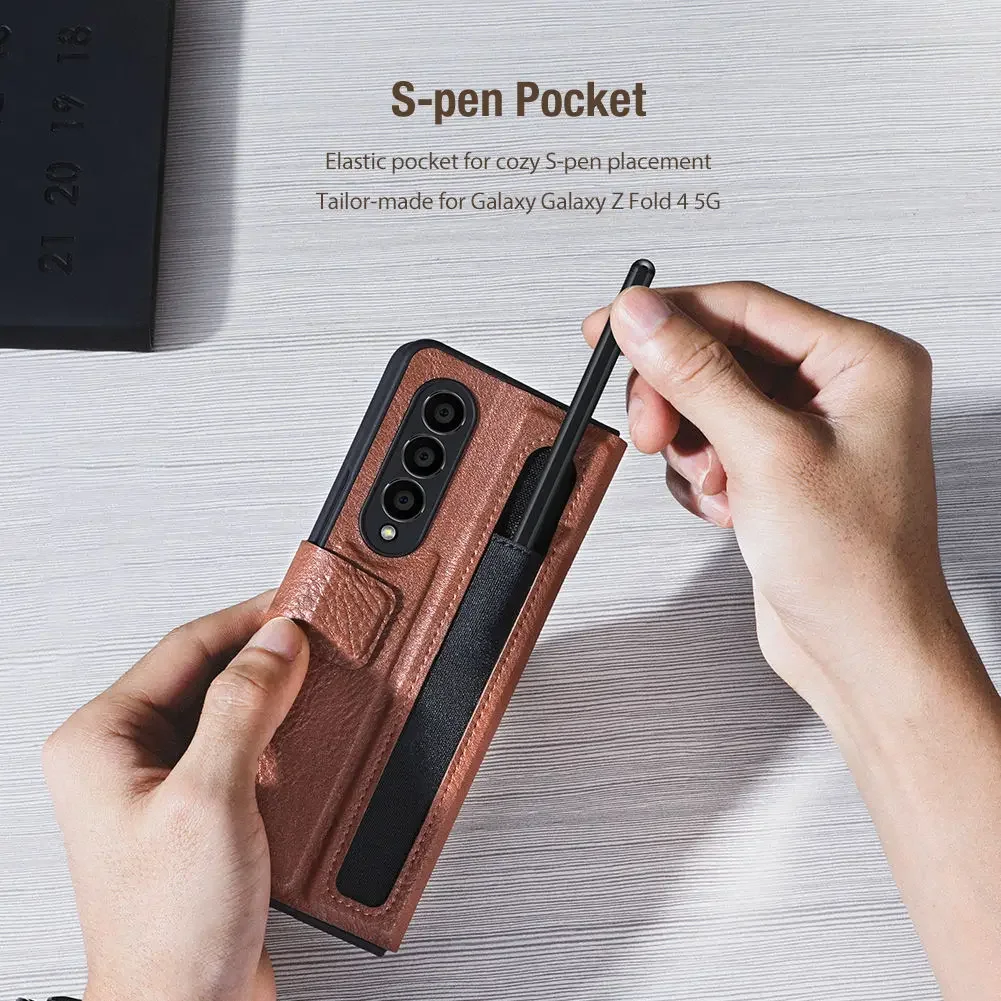 For Samsung Galaxy Z Fold 4 5G Case NILLKIN Aoge Leather Case  Luxury Leather Kickstand Case With S-Pen Pocket For Z Fold 4