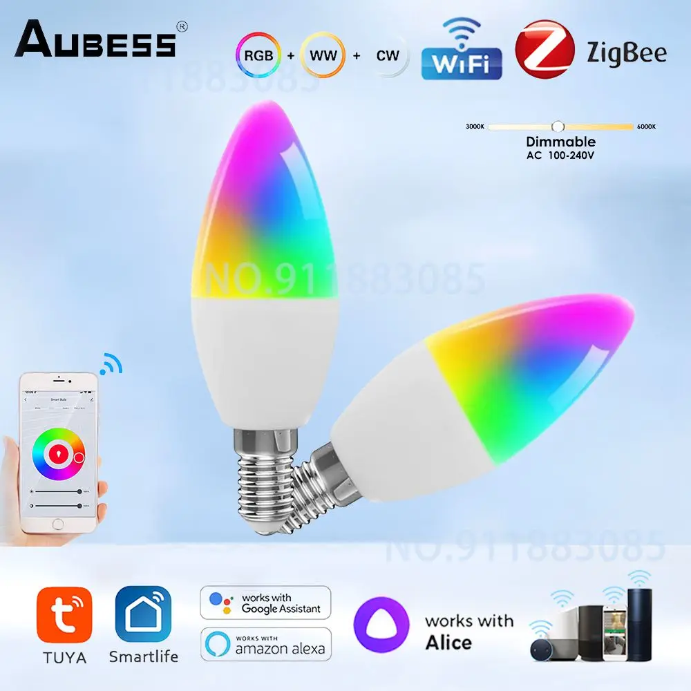 

Tuya Zigbee Smart Dimmable Magic Bulbs E14 RGB+CCT 100-240V 5W LED Light Bulb Voice Control With Alexa Google Home Yandex Alice