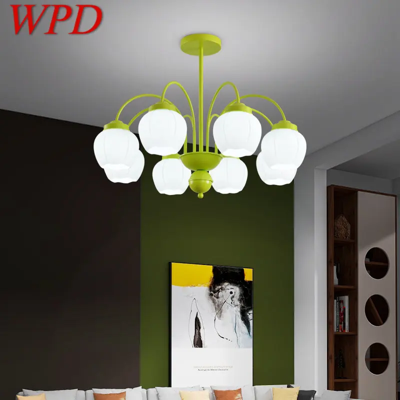 

WPD Modern Chandelier Light LED Creative Simple Green Fresh Design Glass Pendant Lamp for Home Living Room Bedroom