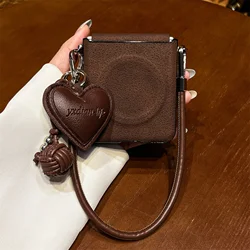 Luxury Brown Moon Pattern Magnetic Phone Case with Leather Heart Pendant - Samsung Z Flip 7 (A)