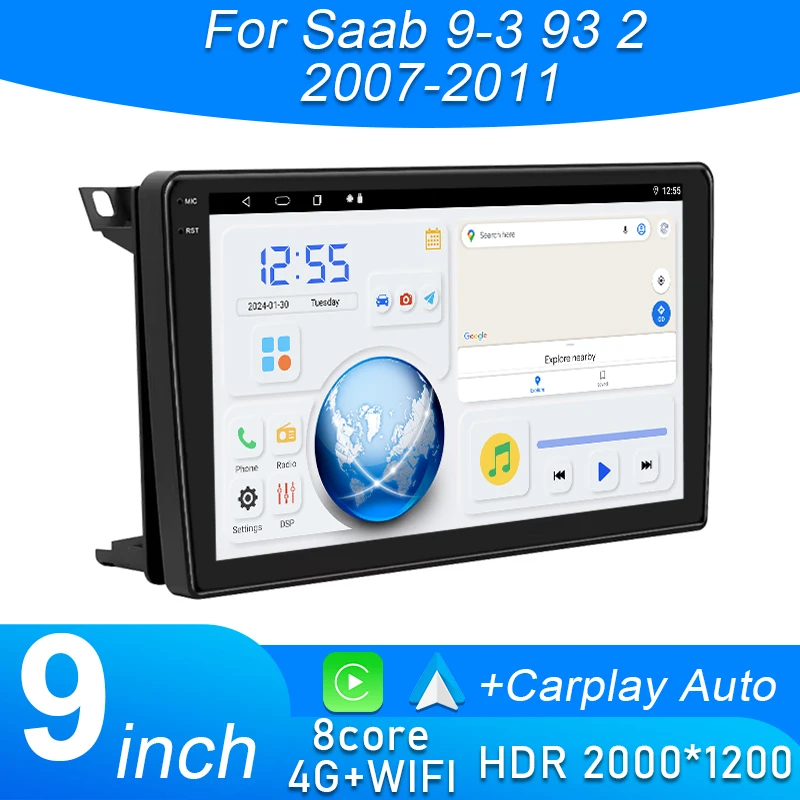 Android Auto Radio del coche para Saab 9-3 93 2007 2008 2009 2010 2011 9 pulgadas inalámbrico Carplay navegación GPS 2DIN DSP reproductor Multimedia 1