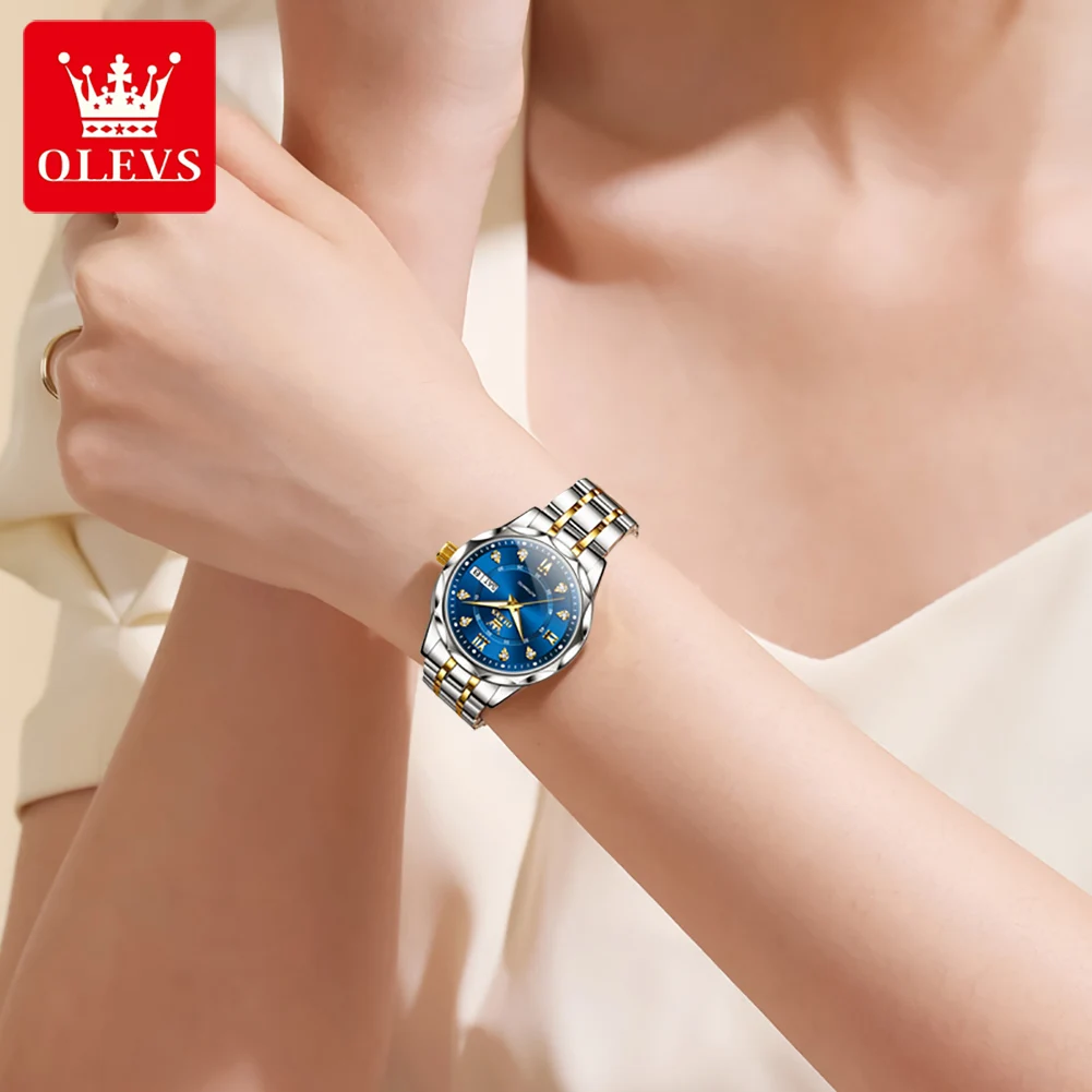 OLEVS 6727 Woman Watch Top Brand Dual Calendar Automatic Wristwatch 30M Waterproof Luminous Fashion Mechanical Watch For Women