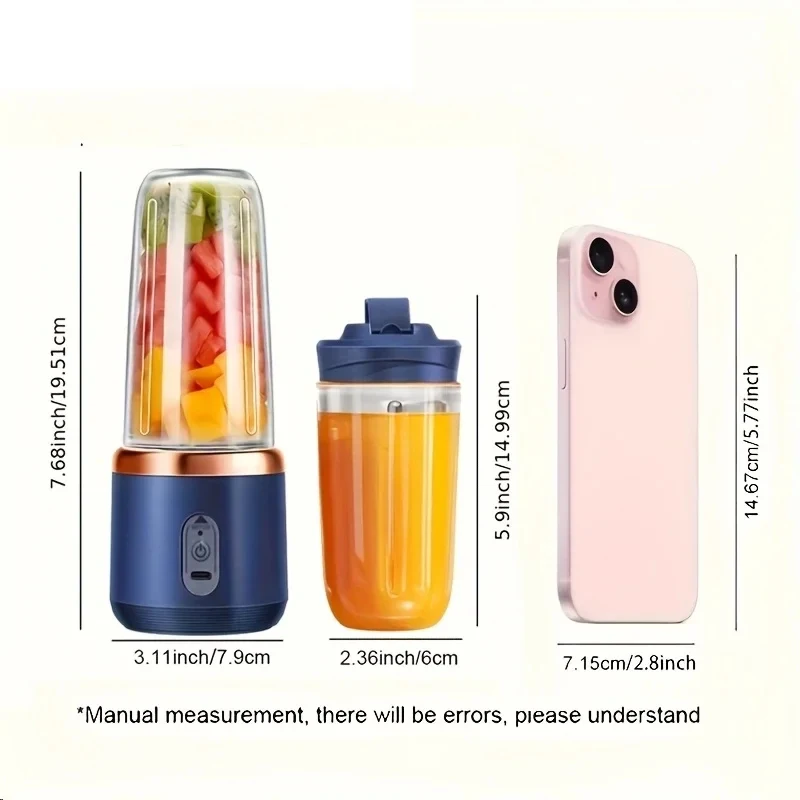 6 Blades Electric Juicer Cup 2 Cups For Travel Portable Juicer Mixer Usb Charge Fresh Fruit Juice Personal Blender Smoothie 3