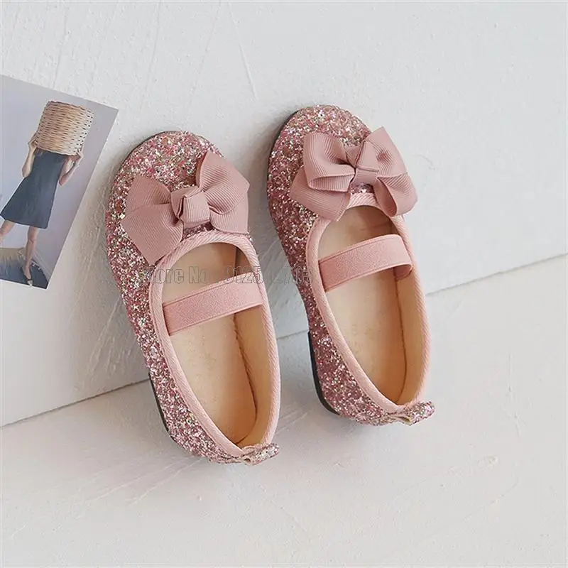 Toddler Girl Glitter Leather Flat Little Children Dress Princess Slip-on Sweet Soft Shoes 6