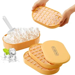 Double Layer Stackable Ice Cube Tray Set with Container and Spoon - BPA - Free, Makes 72 Ice Cubes, Includes Lid (Yellow)