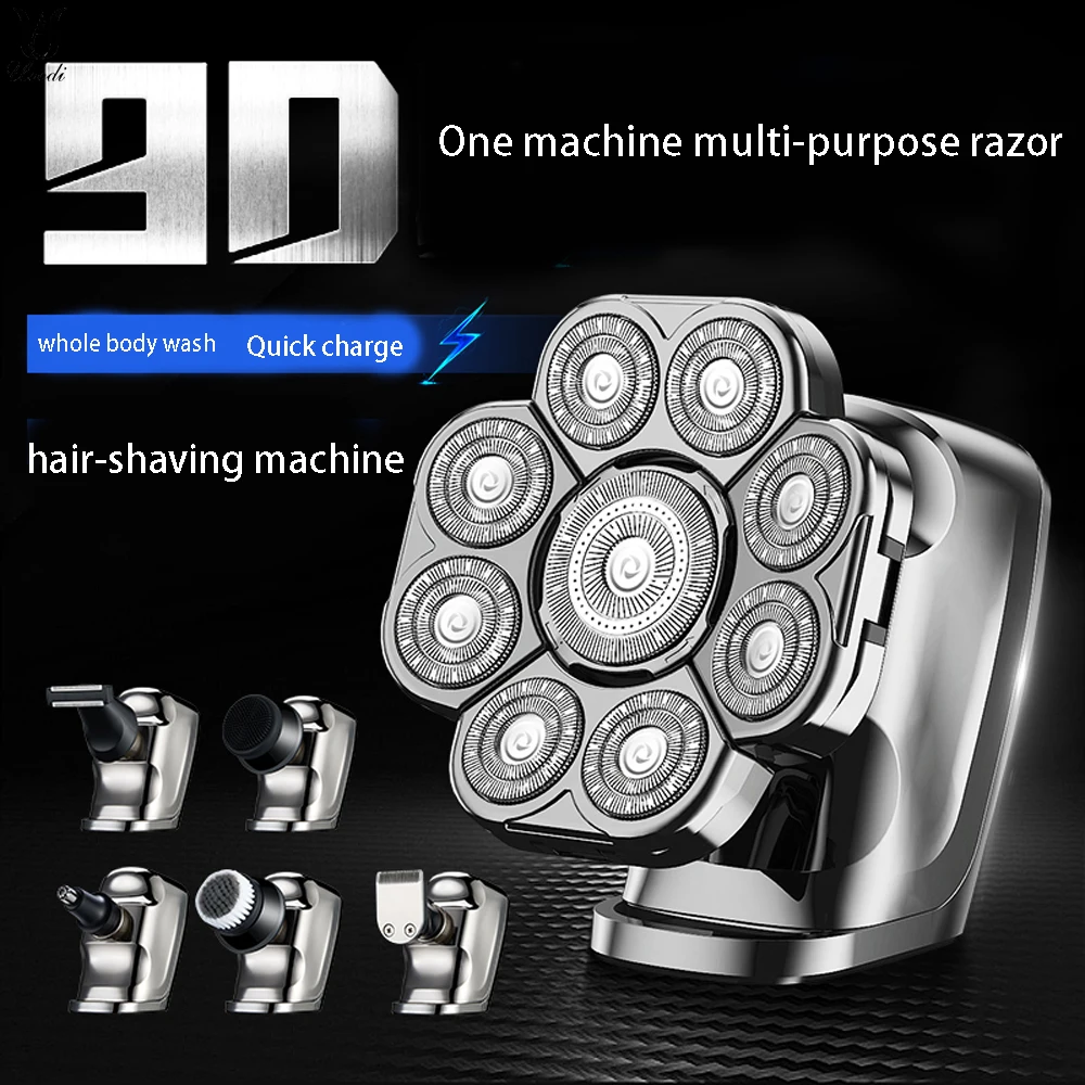 

6 IN 1 Electric Shavers 9D Men Bald Head Shaver Cordless Rechargeable Razors Waterproof Wet Dry Bald Shaving Grooming Kits