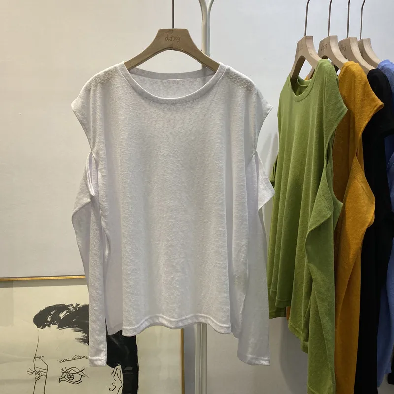 

Женская ажурная футболка с длинным рукавом, корейская мода, Новинка осени 2024, верхняя одежда с вырезами, женская одежда