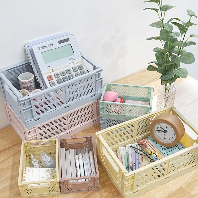 Folding Storage Boxes Basket Household Clutter Box Home Desktop Organizer Foldable Multi-functional Plastic Box Makeup Organizer - 6