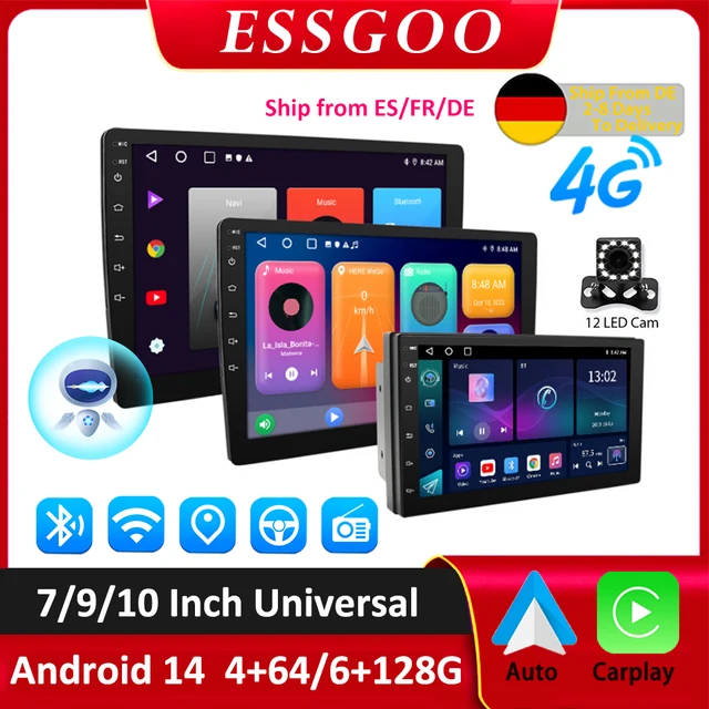 ESSGOO Car Radio Wireless Carplay Android Auto 2 Din 7"/9" GPS Navigator MP5 Player Glass Screen  Wi-Fi FM BT Car Stereo