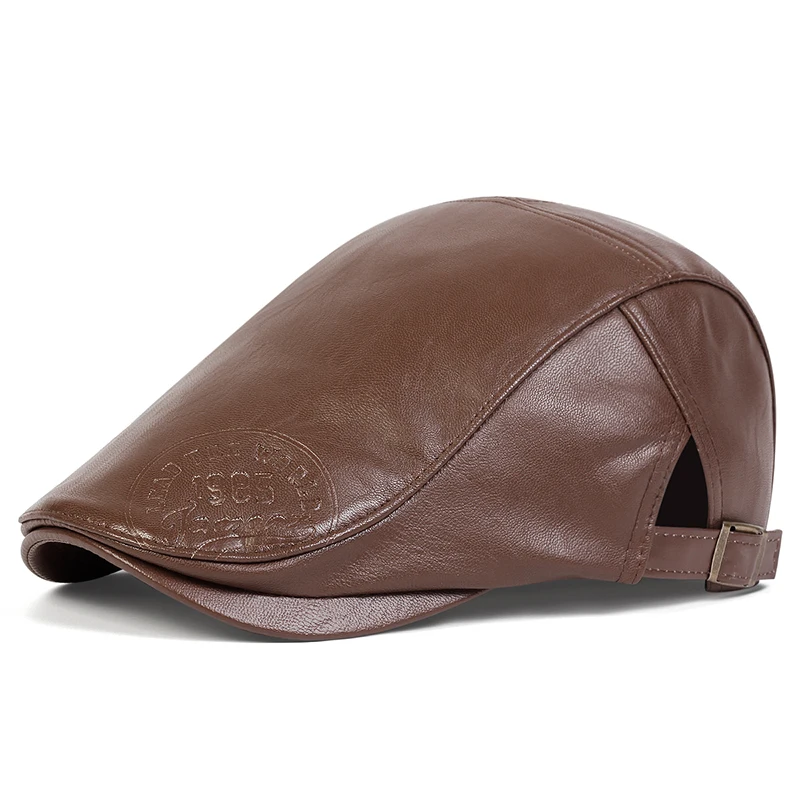 Men Retro 1985 Pu Leather Newsboy Caps British Painters Hats Spring Autumn Side Adjustable Flat Cap Hip Hop Berets 5