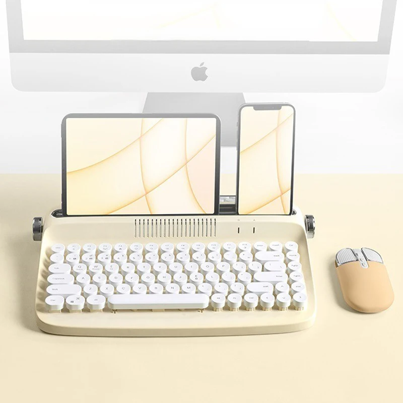 Tastiera Echome Per Tablet Android Ios Windows Tastiera Mouse Wireless Bluetooth Alla Moda Retro Round Keycap Versione Inglese