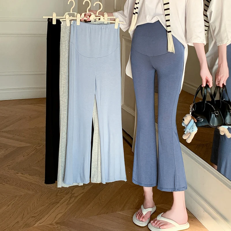 OOTD 24SS Spring Summer Fashion Thin Modal Maternity Legging Belly Support Flare Boot Cut Cropped Pants for Pregnancy Women Y2K