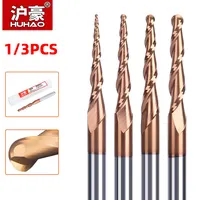 HUHAO 1/3PCS Ball Nose End Mills Spiral Tapered Ball Nose End Mill 3D Carving Bits Carbide CNC Milling Cutter Wood Router Bits