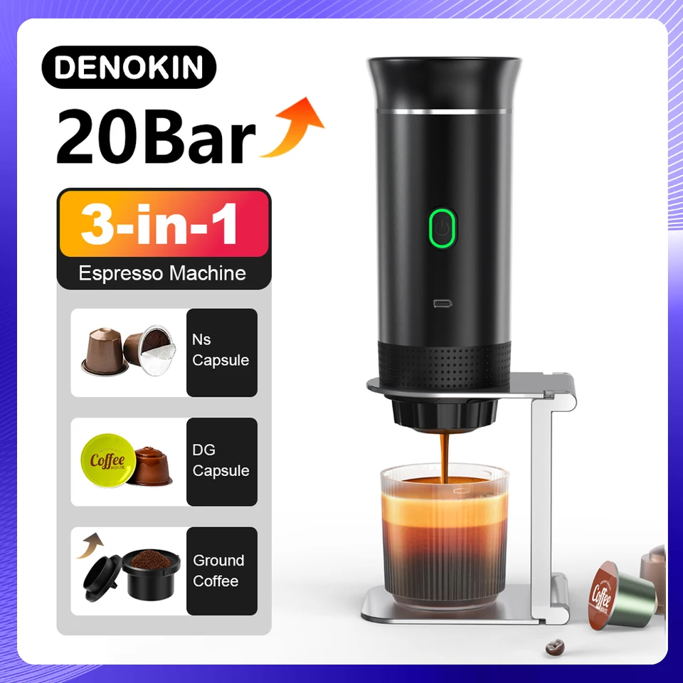 Macchina Da Caffè Portatile 3 In 1 Ricaricabile – 72W, 15 Bar, Compatibile Capsule E Caffè Macinato Per Viaggi E Ufficio