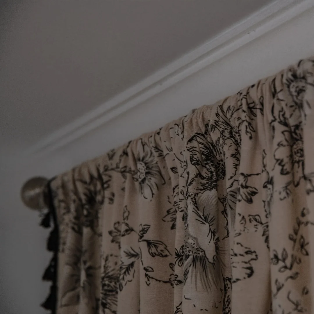 Rose cotton and linen printed semi blackout American style farmhouse wind pole pocket black tassel finished curtain 1PC 4