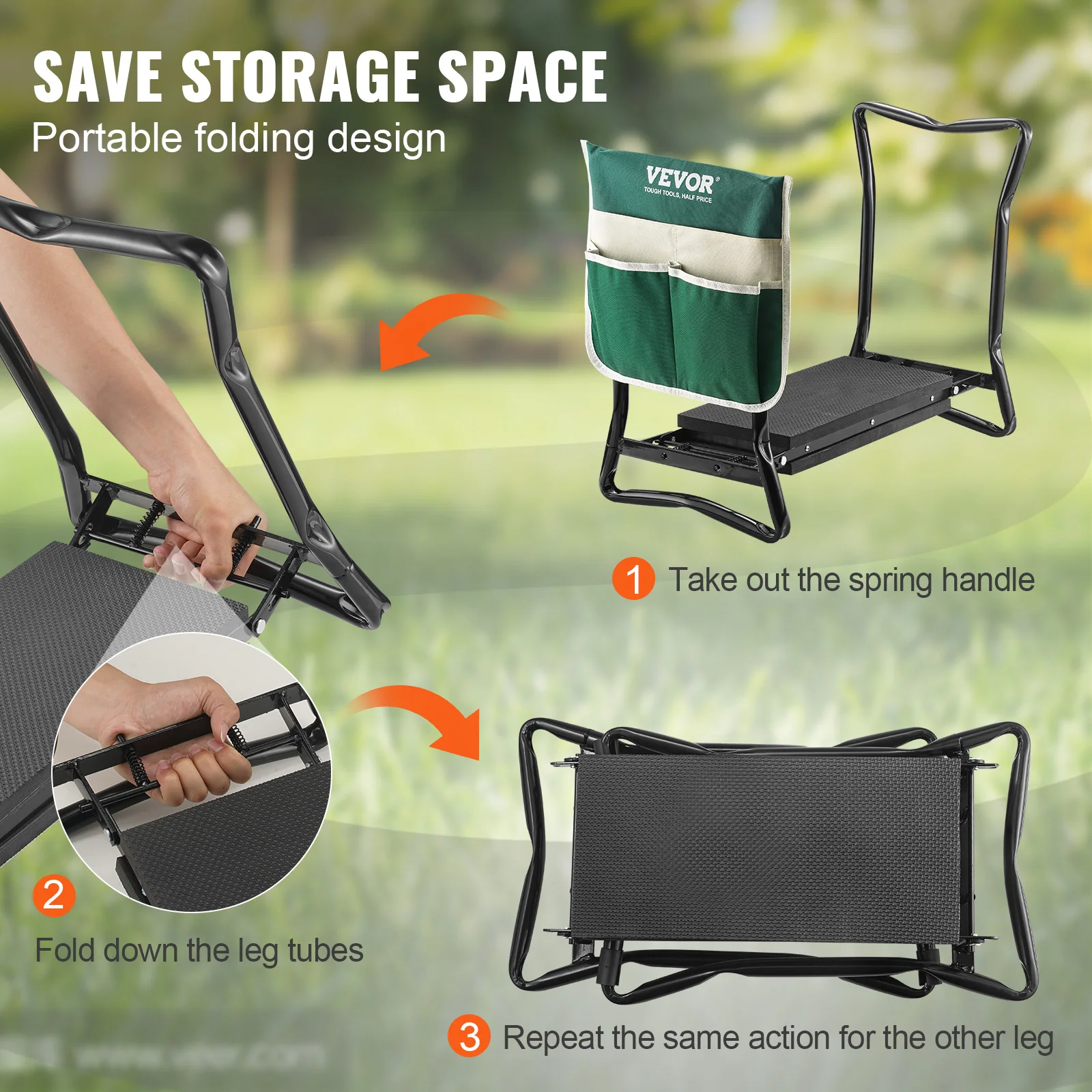 VEVOR Garden Kneeler and Seat 330 lbs Load Capacity 8/10" EVA Wide Pad Foldable Garden Stool  Kneeling Bench for Gardening 5