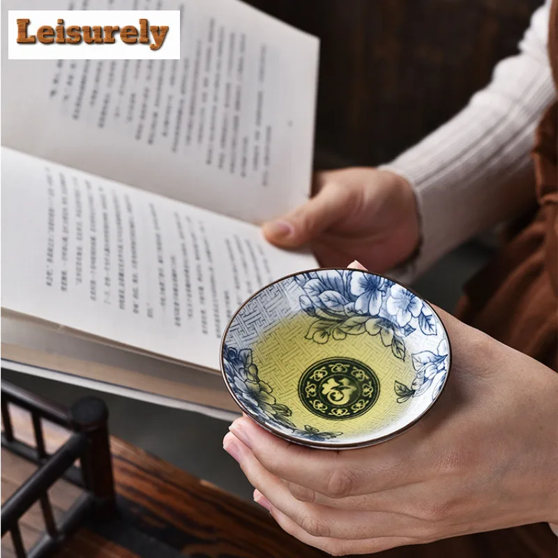 1PCS Blue and White Porcelain Cone Teacup Anti Scaling Hand-painted Tasting Tea Bowl Travel Meditation Cup Chinese Tea Set 70ml