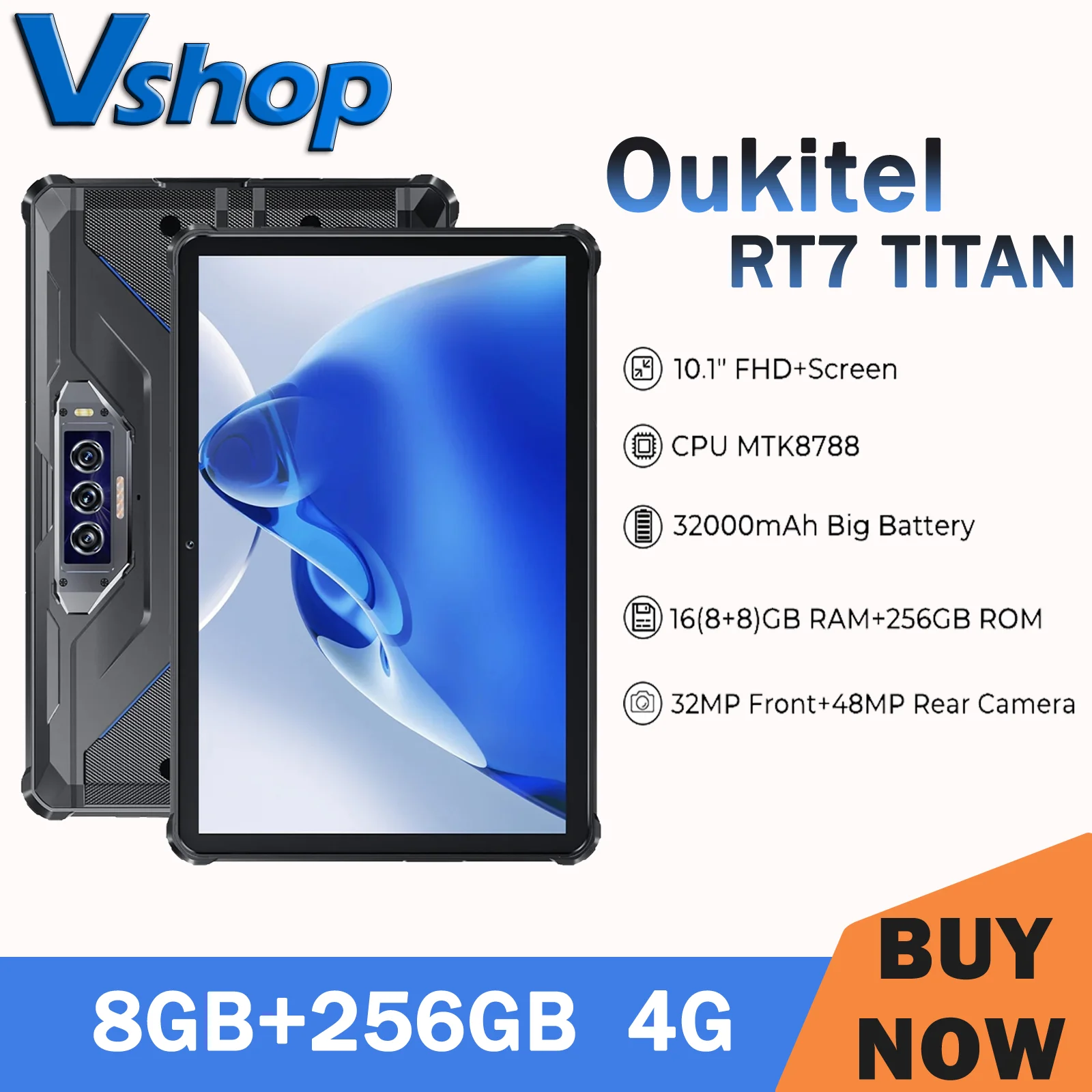 OUKITEL RT7 TITAN 4G Rugged Tablet IP68/IP69K 8GB+256GB 10.1