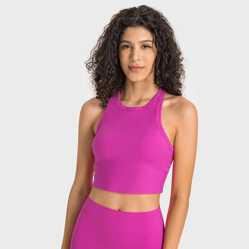 

ABS LOLI Women's High Neck Lycra Sports Bra Padded Medium Support Yoga Tank Tops Sleeveless Gym Running Workout Crop Top
