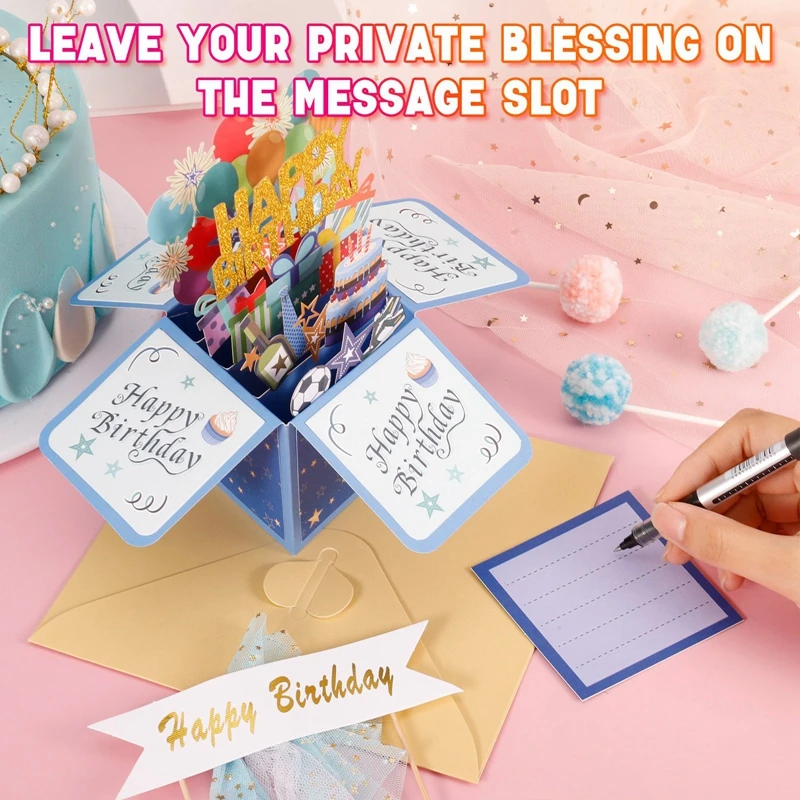 Happy Birthday Card with Note Card and Envelope 3D Birthday Happy Pop up Greeting Cards for Women Men
