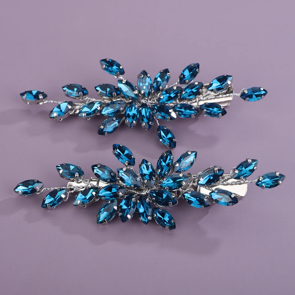2PCS Rhinestone Hair Clip for Wedding Bridal Headpiece Silver Black Bride Hair Accessories Green Red Tiara Blue Purple Ornaments hair accessories bridal hair accessories