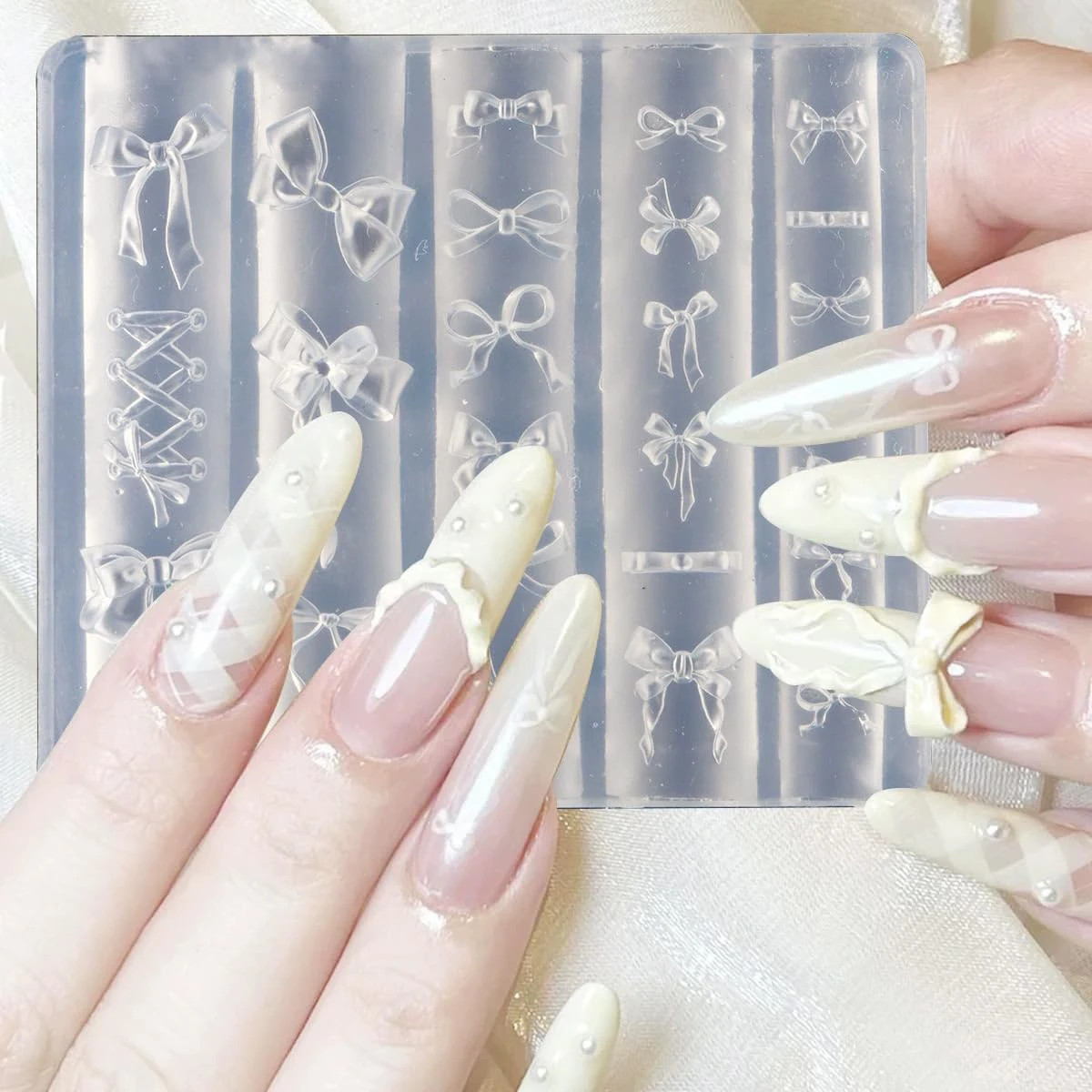 3D 활 금형 실리콘 나비 파트텐 네일 도구 귀여운 활 매듭 매니큐어 금형 Kawaii Charms 조각 스텐실 만들기