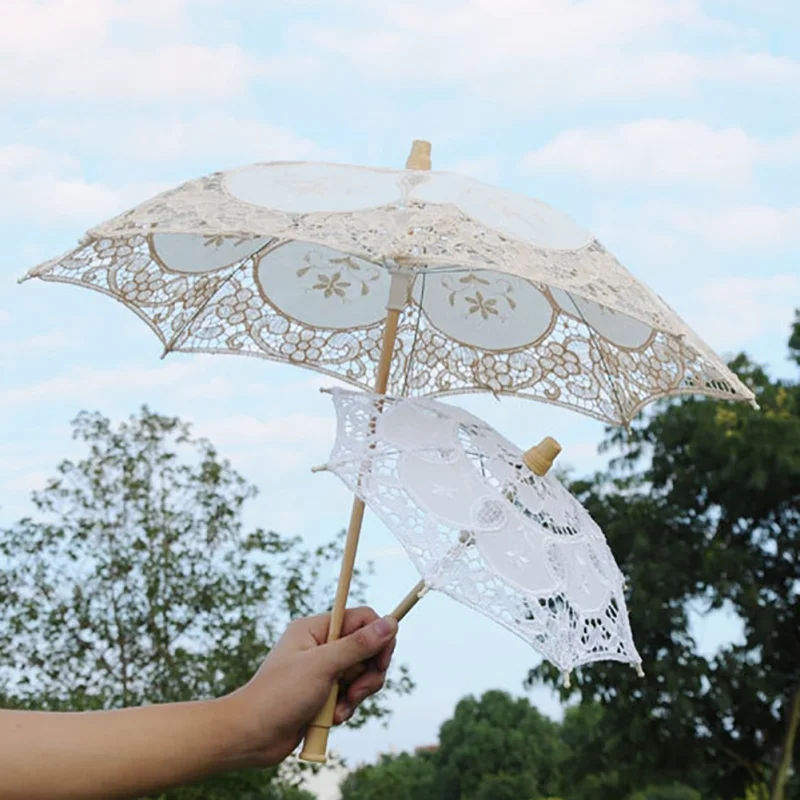 Cotton Lace Bridal Umbrella 43cm Bridal Lace Parasol Set