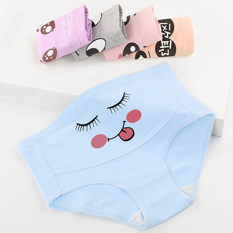 5 pezzi di biancheria intima da donna incinta in cotone cartone animato confortevole e traspirante durante la gravidanza pantaloni a triangolo grandi con supporto a vita alta - immagine 3