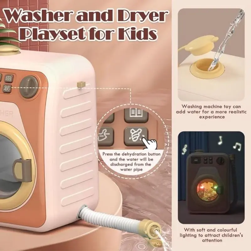 Washing Machine Toy for Kids,Play Washer and Dryer Set with Lights and Music，Pretend Play Household Toy for Kids，Mini Washing Ma