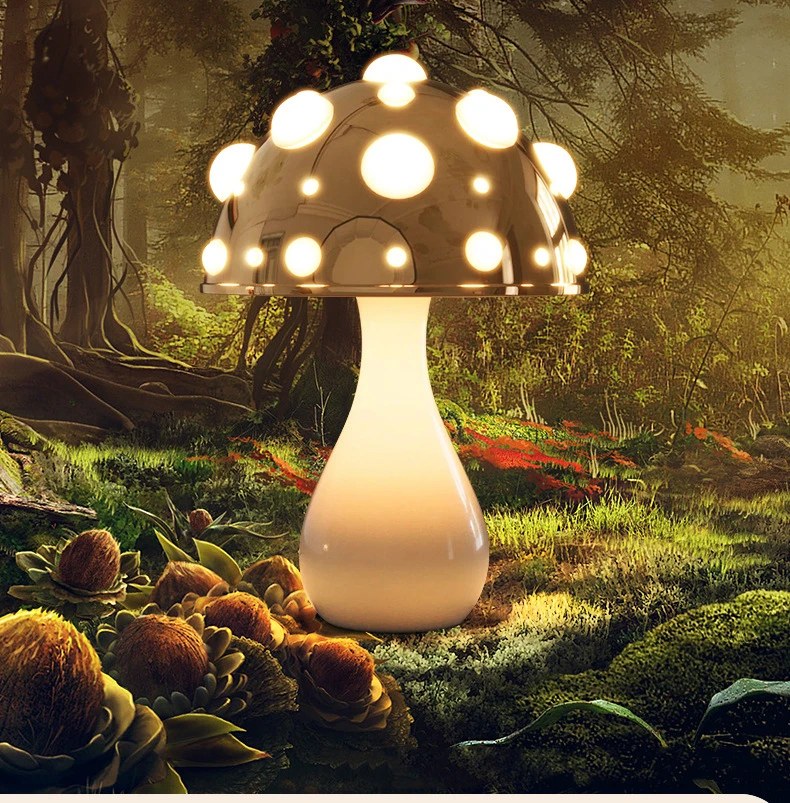 

Nordic Luxury Mushroom Decorative Table Lamp Hotel Bedroom Bedside Living Room Study Desktop Lighting Chargeable Led Night Light