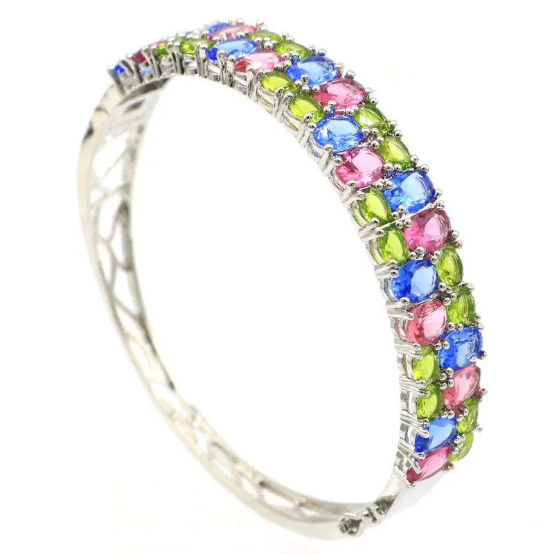 

20g 925 SOLID STERLING SILVER Bangle BRACELET Multi Color Pink Morganite Green Peridot Violet Tanzanite Ladies Present