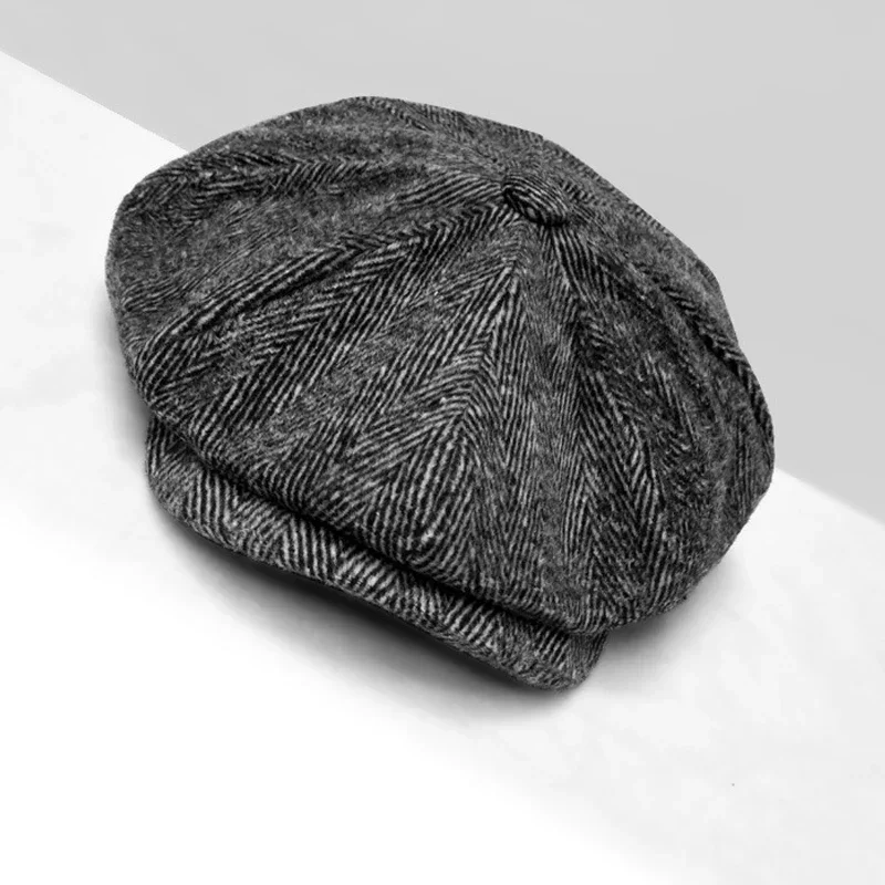 Cotton newsboy cap berets hat 62cm men winter vintage wool