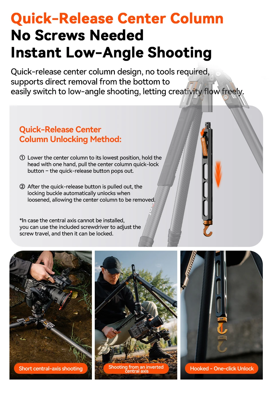 - T1/T1S/T1S V5 Snap-Open Carbon Fiber Video and Photo Tripod 4 Section Legs Adj