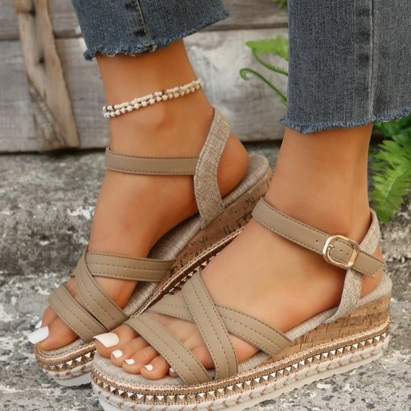 Vrouwen Sleehakken Sandalen 2024 Zomer Dames Sandalen Mode Plus Size Hennep Touw Hak Platform Vis Mond Sandalen Sandalias De Mujer