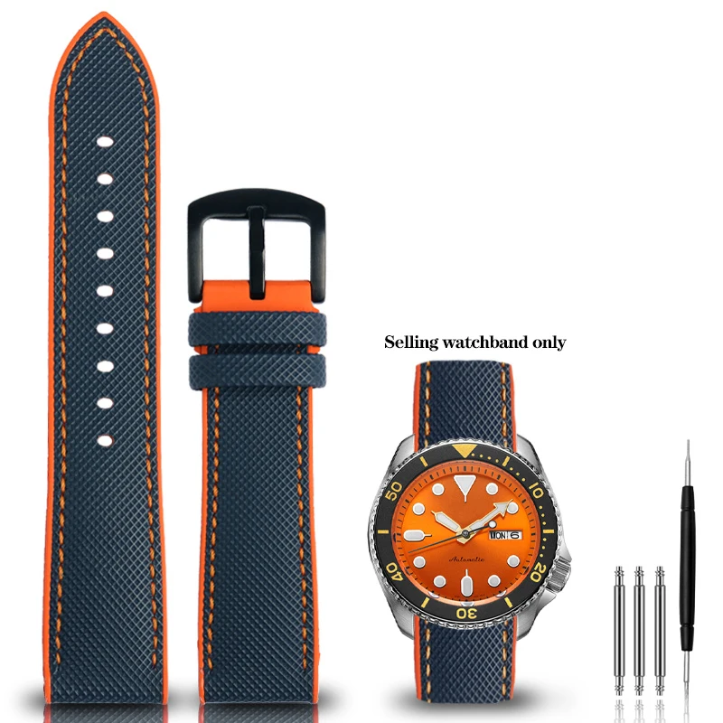 thumbnail image 1 of Correa de reloj de silicona y nailon para la serie Seiko PROSPEX, correa de lona de caucho resistente al agua para deportes al aire libre, 20 mm, 21 mm y 22 mm, 1 of 5