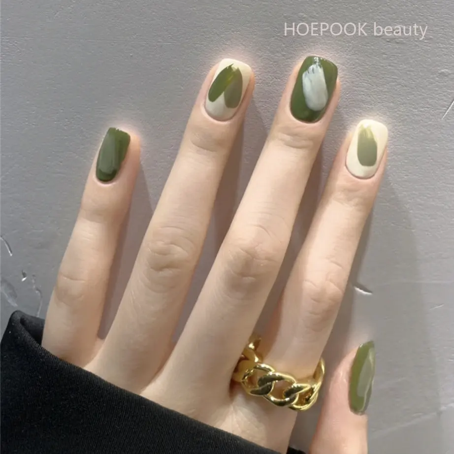 24pcs Green Halo Dye Wearing Soft Fake Nails Art Full Cover Artificial