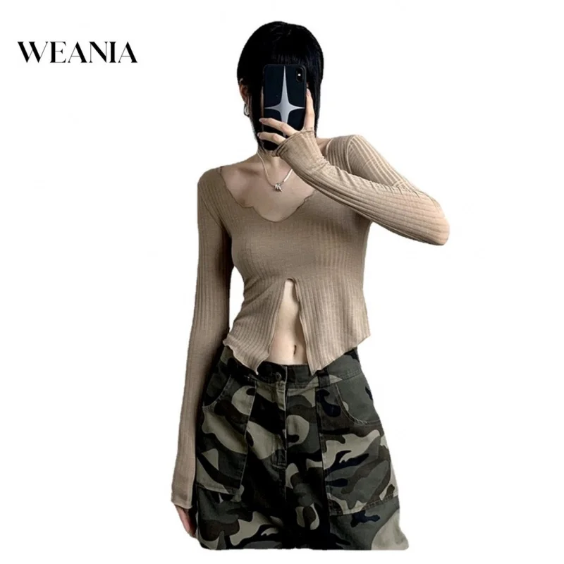 

Women Casual Long Sleeve Ruffle Split T-shirt