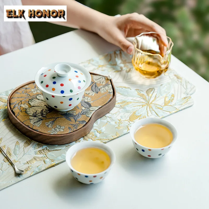 150ml Hand Drawn Wave Point Gaiwan Zen Ceramic Tea Tureen Tea Brewing Traditional Cover Bowl Maker Kung Fu Teaware Crafts
