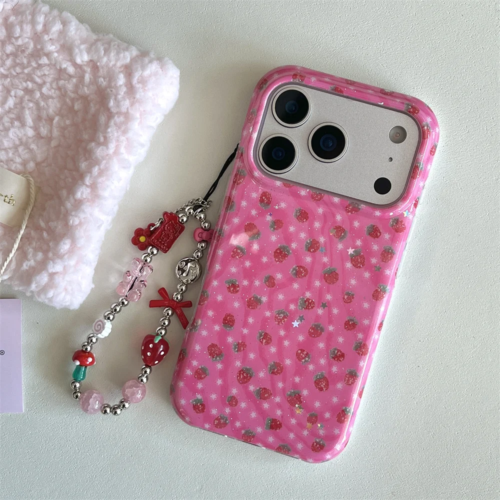 Adorable Strawberry & Star Shockproof Phone Case - Kawaii Design with Hinge Protection