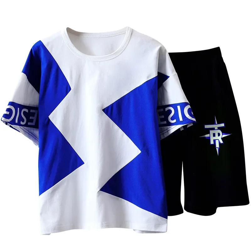 Summer Boys Clothing Sets Loose Children Tracksuit Casual Kids Short Sleeve Sports Suits New Color Matching Boys Clothes