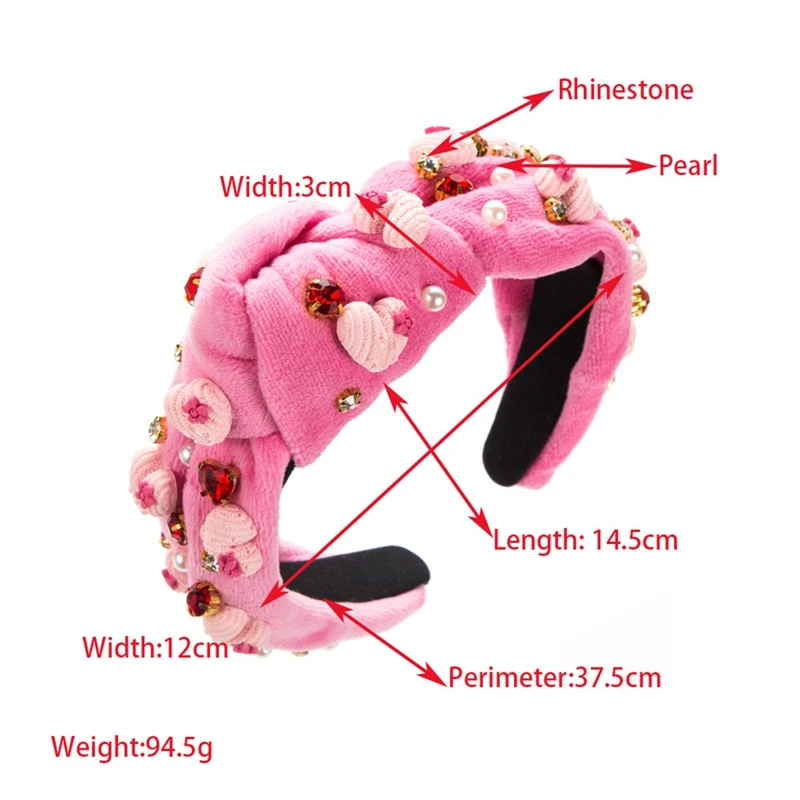 

Valentine s Day Rhinestone Headbands for Women Pink Rhinestone Crystal Knotted Headband Valentine’s Day Hair Accessories