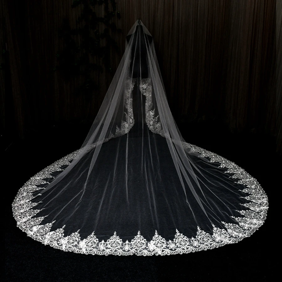 

New Arrival Ivory Lace Wedding Veils 3 Meter Cathedral Wedding veil Long Boda velos de novia Wedding accessories